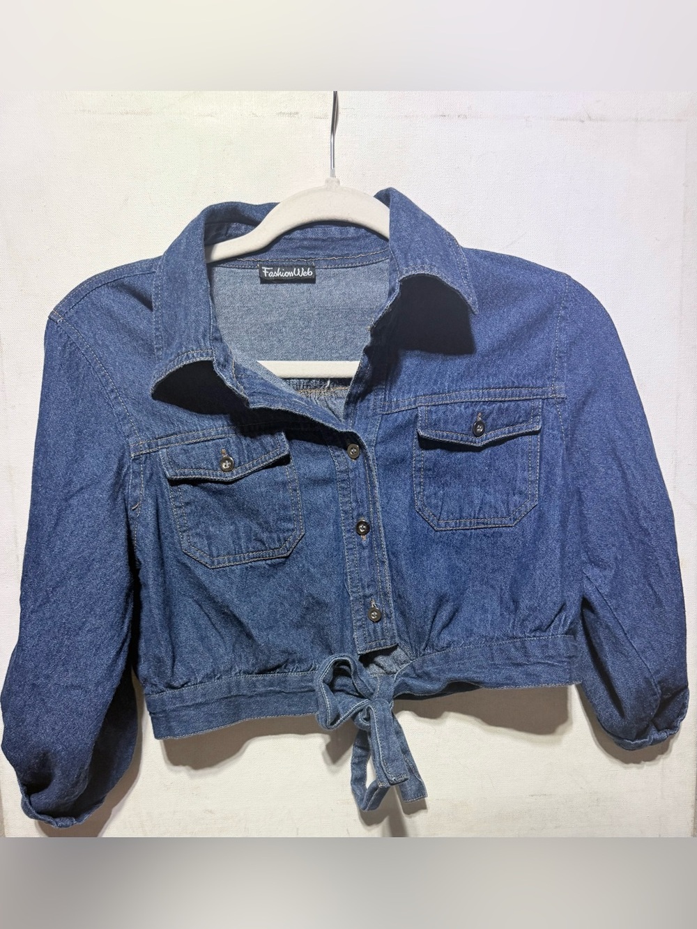 Fashion Web Blue Tie-Front Cropped Denim Jacket Size-XS